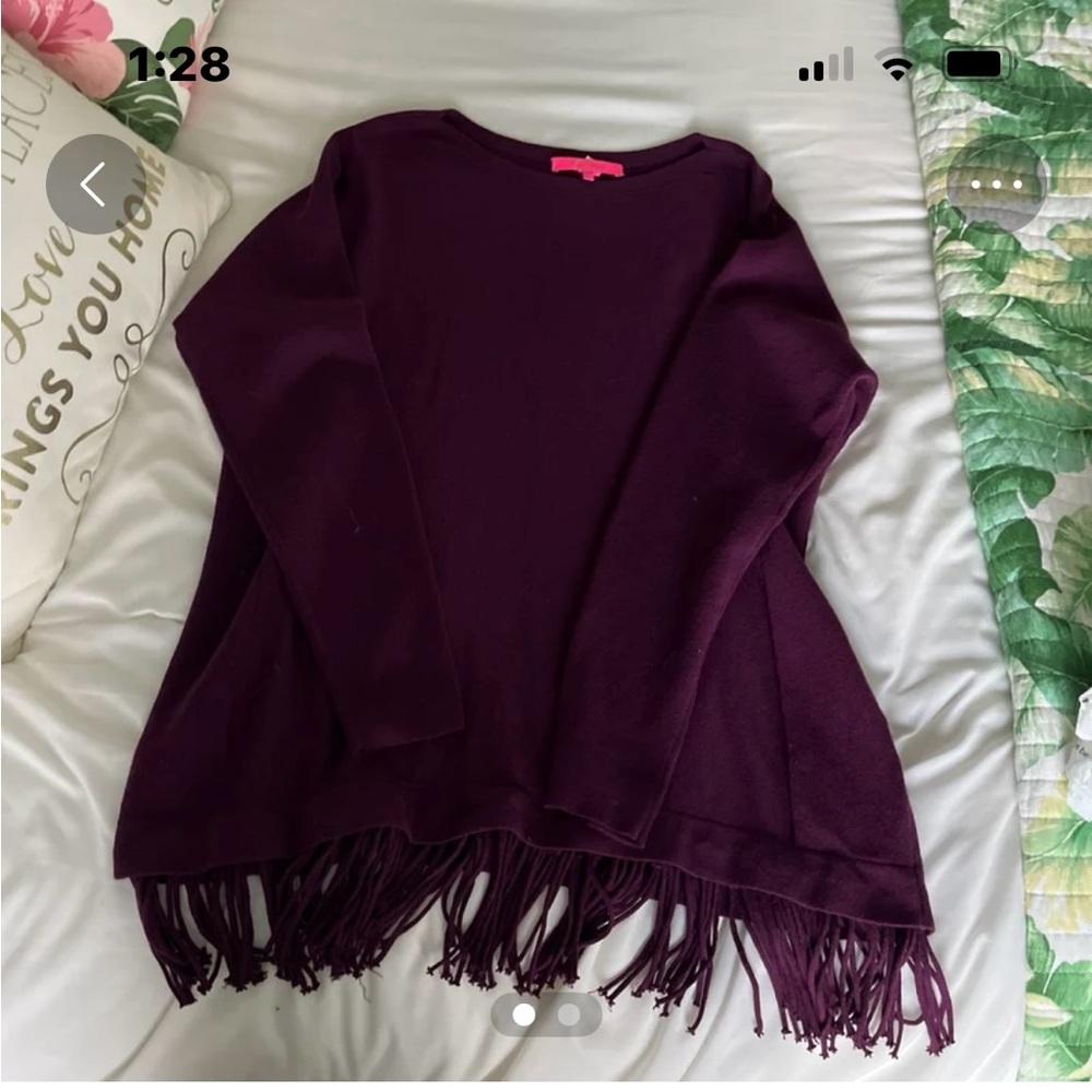 Lilly Pulitzer Glenda Cabernet Berry fringed sweater